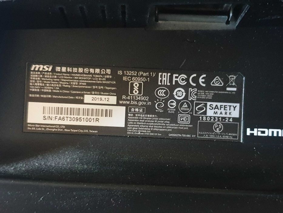 Monitor LED MSI Optix MAG271CR-030 27 "