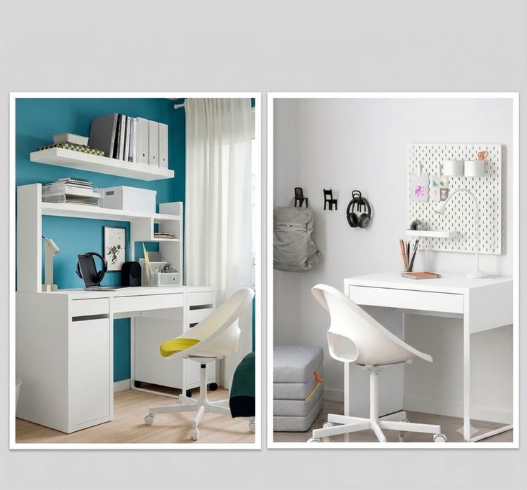 2 x białe biurko dla dzieci z nakładką zestaw Ikea Micke