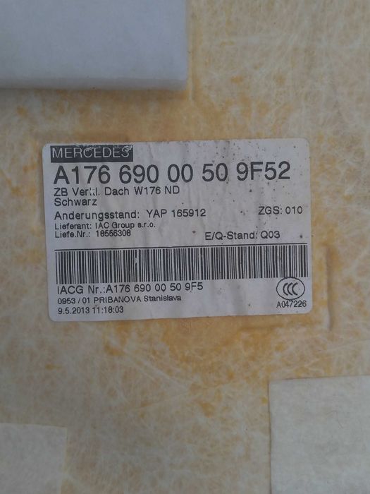 Forro do tecto, tecto tejadilho Mercedes A180 (W176). 2013