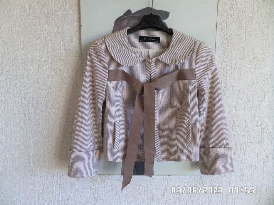 Zara krótka marynarka w paseczki z kokardą xs