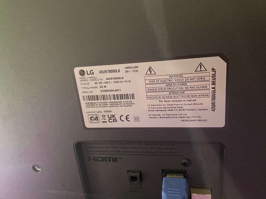 TV LG 43UR78006LK (LED - 43'' - 109 cm - 4K Ultra HD - Smart Tv)