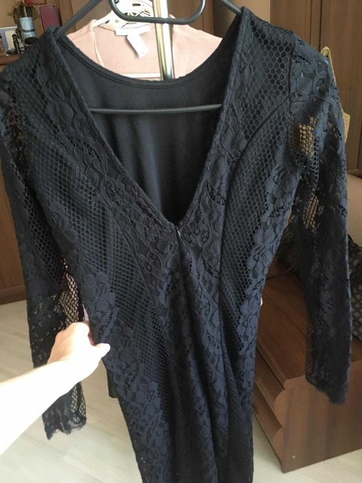 Czarna sukienka koronka mini XS