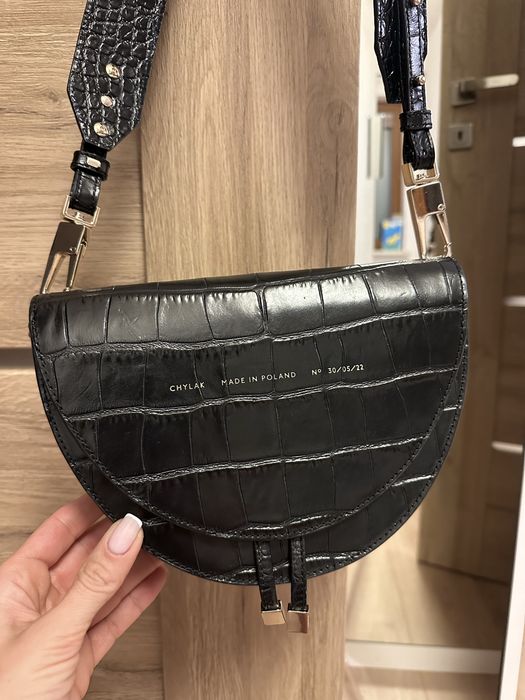 Torebka Chylak czarny błyszczący krokodyl