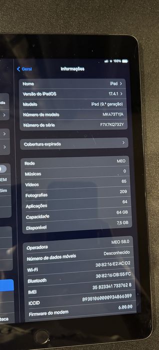 Ipad 4G + Wifi 9a Geraçao 64gb