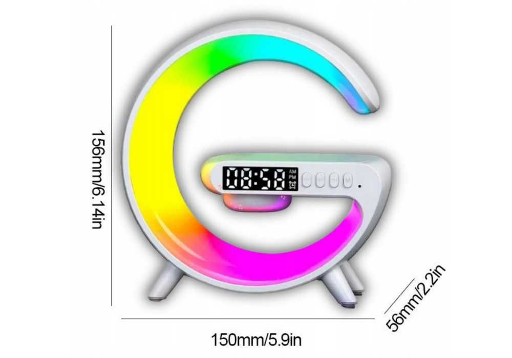 Lampka LED RGB Głośnik Ładowarka INDUKCYJNA Zegar Budzik Głośnik