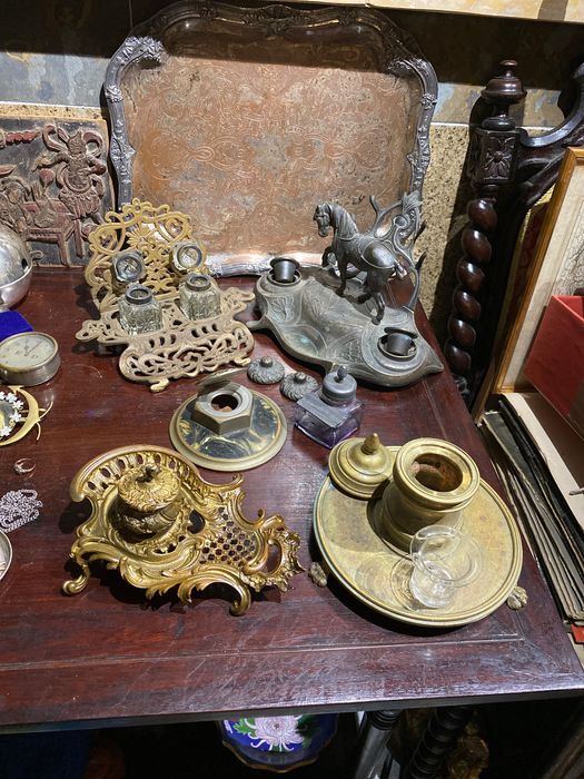 Tinteiros Antigos Bronze Séc XX/XIX 26 cm