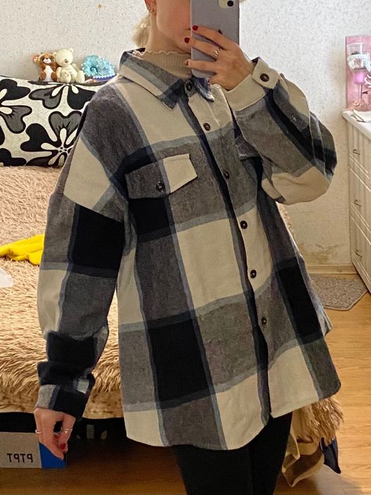 Куртка сорочка тепла в клітинку Shein