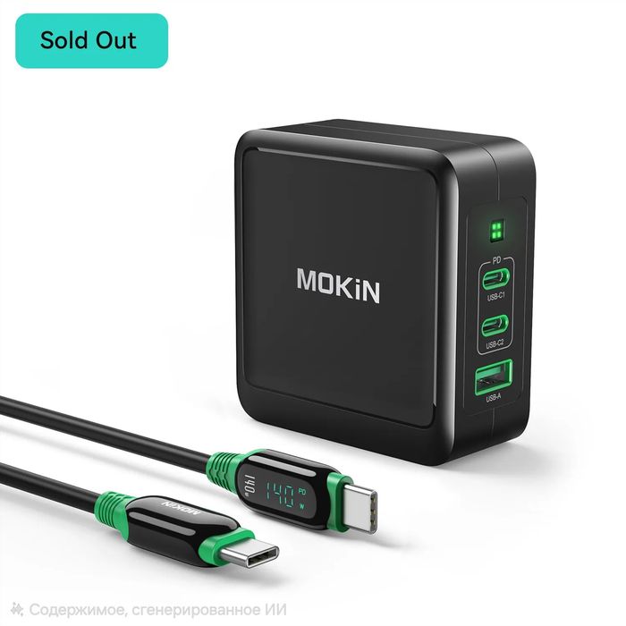 Зарядний пристрій MOKIN 140 Вт GaN – швидка зарядка для ноутбуків