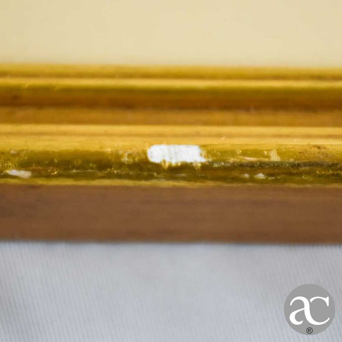 Litografia heráldica emoldurada em madeira dourada e vidro