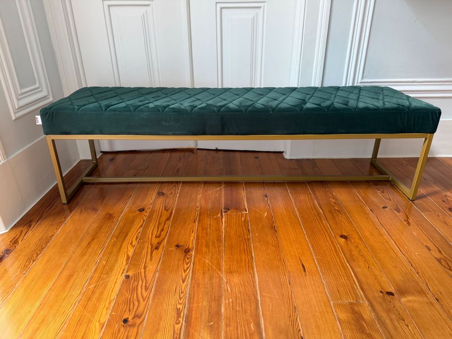 Banco KARE Design Smart – veludo verde escuro / dourado – 150 cm