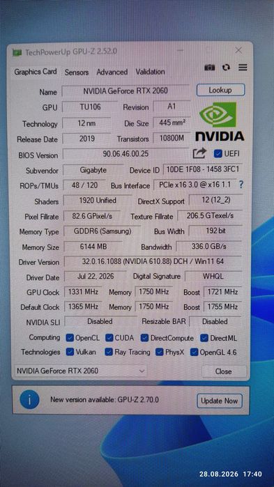 Продам відеокарту gigabyte geforce rtx 2060 windforce 6gb