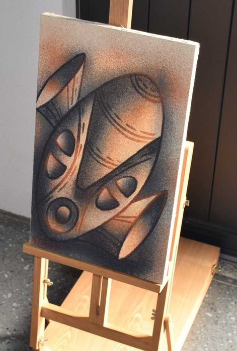 Quadro africano (Angola) pintado a tinta de areia - Máscara – 1997