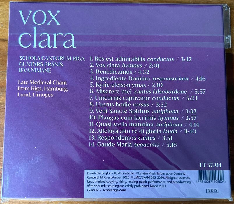 CD Schola Cantorum Riga – Vox Clara: Late Medieval Chant From Riga