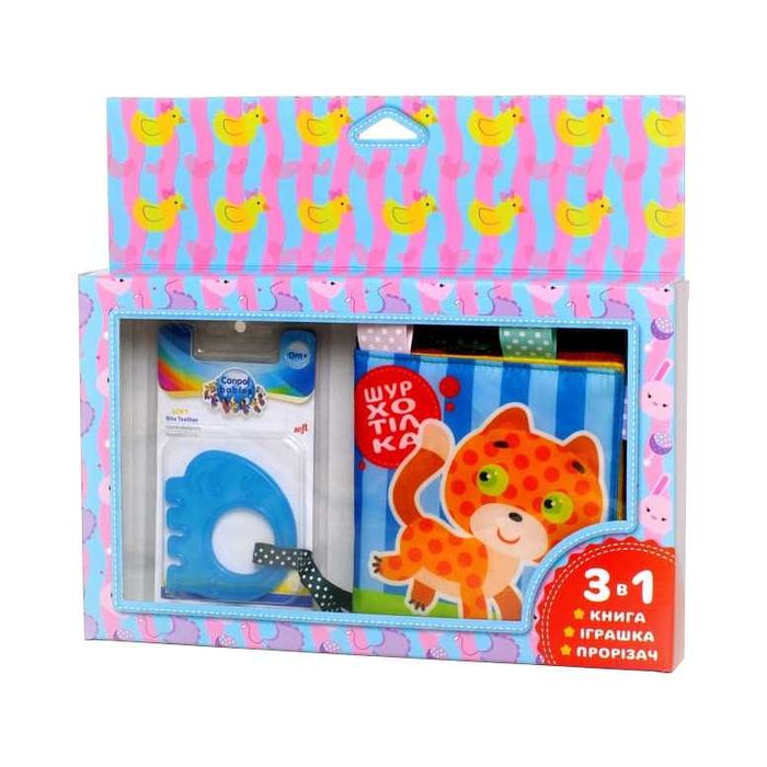 М'яка книжка-шуршалка «Котик» з прорізувачем | Розвиваюча іграшка 0+