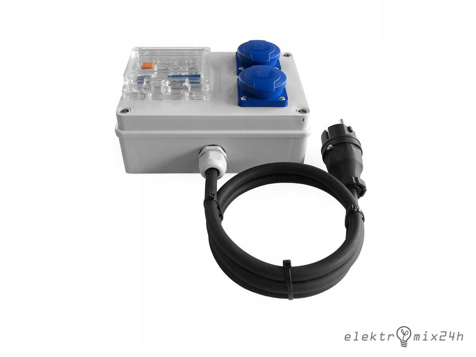 Skrzynka elektryczna przenośna z przewodem, gniazda 2x16A 230V, gotowa