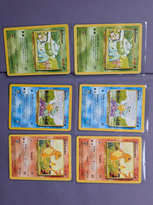 Pokémon TCG - Base Set Starter Trio Lot (6 kart) w tym Squirtle 4th Print 1999-2000 NM