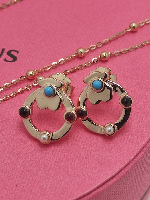 Komplet biżuterii z misiem różowe srebro vermeil 925 z kamieniami