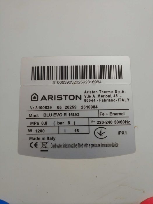 Бойлер Ariston Blu Evo R 15U/3 підмоєчний