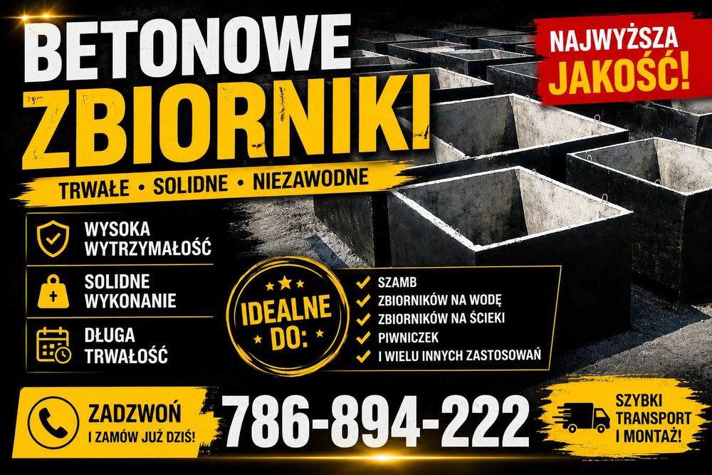 Szambo betonowe. Zbiornik o pojemnośći 8m3 dwukomorowe