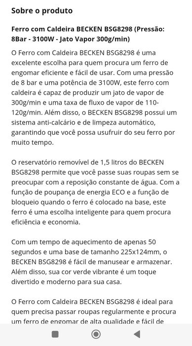 Ferro caldeira Becken
