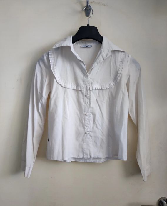 Biała Galowa Koszula Dziewczęca Długi Rękaw 146