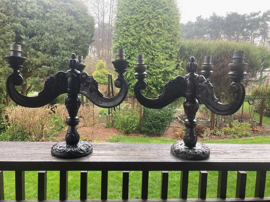 Ręcznie robione 2 eleganckie drewniane lampy