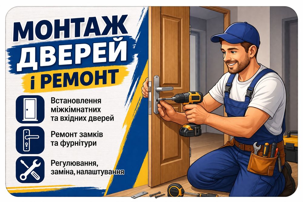Монтаж вхідних та міжкімнатних дверей. Ремонт дверей. Заміна накладок