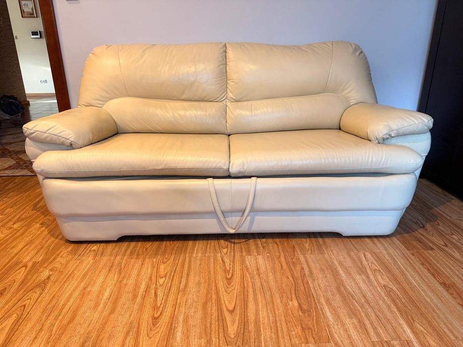 Sofa skórzana rozkładana kolor kremowy(skóra naturalna)