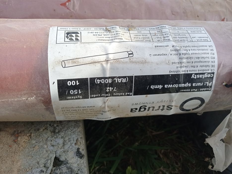Rynny Rury spustowe Struga 4 mb ceglasty
