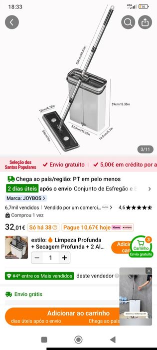Balde e mopa de lavagem e secagem