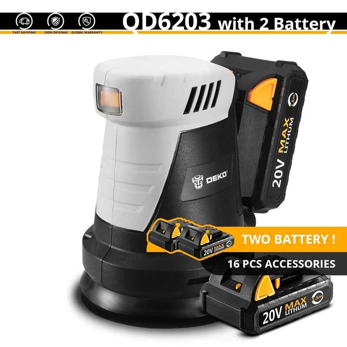 D49-Deko lixadeira orbital 20v, 15 cartucho híbrido, Duas baterias