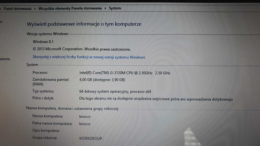 Laptop Lenovo G500s Intel Core i3, dysk 128 SSD, 4GB RAM