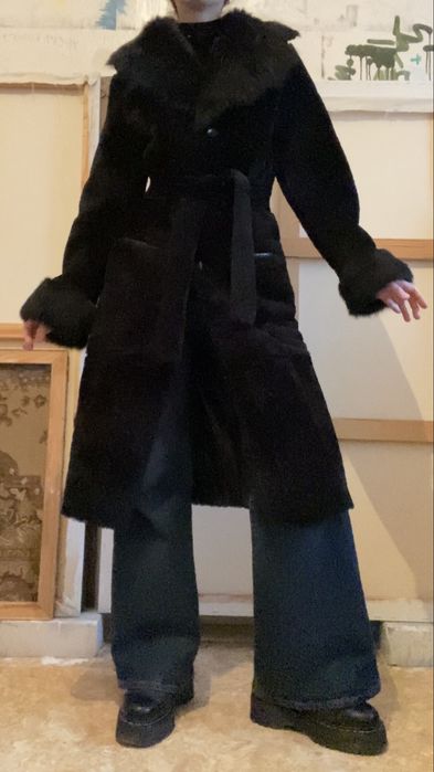 Дублянка чорна шкіряна хутряна двостороння Дубленка