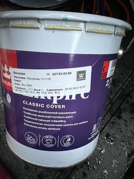 Tikkurila 2,7 L kolor RAL 5005 piękny odcień niebieski