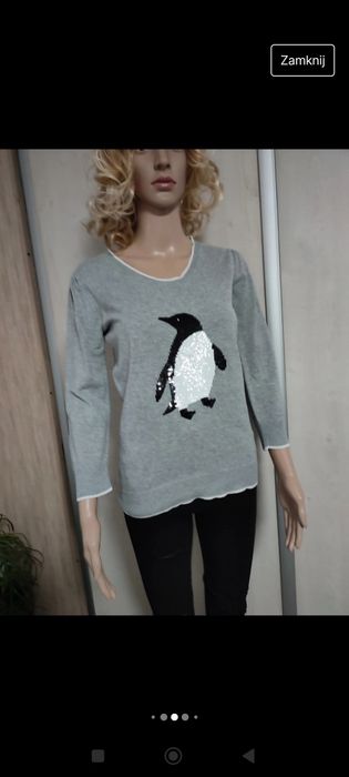 Swetr damski, szary z aplikacją pingwina marki Dorothy Perkins roz M