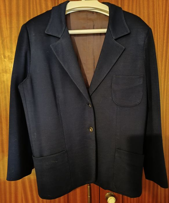 Blazer de malhinha azul,  feito por modista, LX