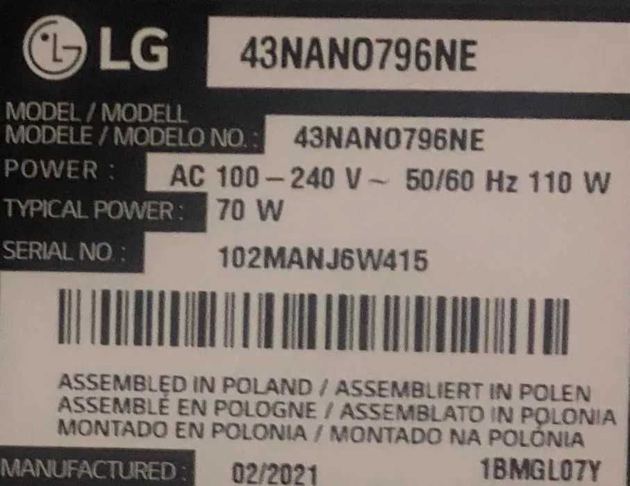 Peças TV LG 43NANO796NE EAX65304.101  EAX69083.603 Testadas