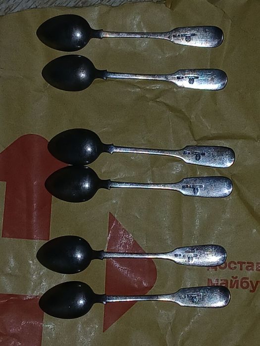 Набор серебряных ложек (6 шт), фирма Хлебникова, 84 проба, Мо скв а.