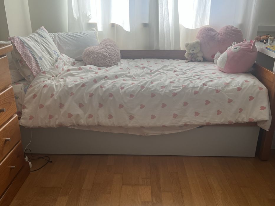 Cama de solteiro dupla pinho mel madeira maciça rapaz
