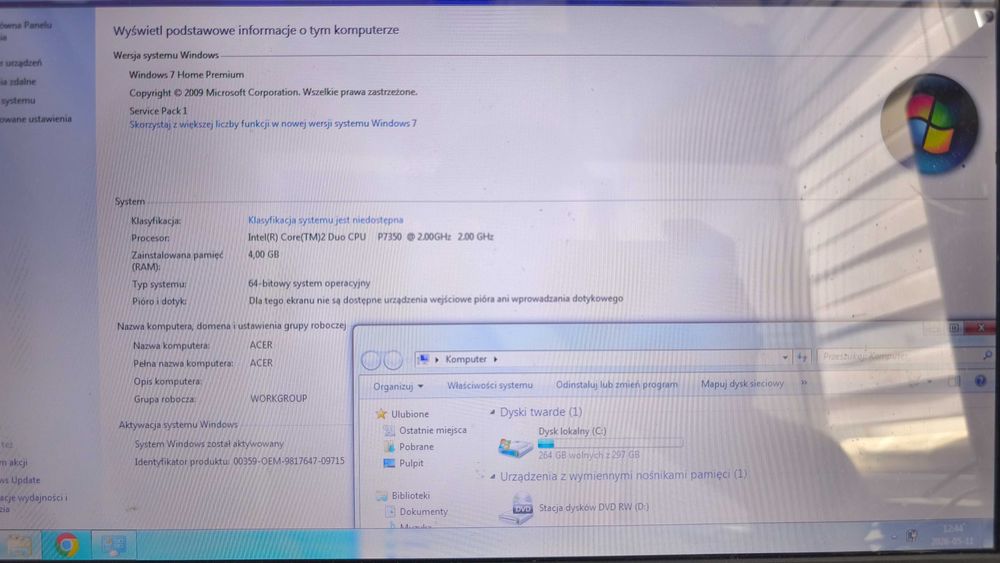 Laptop Acer + zasilacz, mysz, pokrowiec