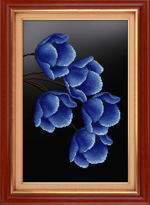 Алмазная вышивка «Синие цветы», квадратные стразы, частичная выкладка