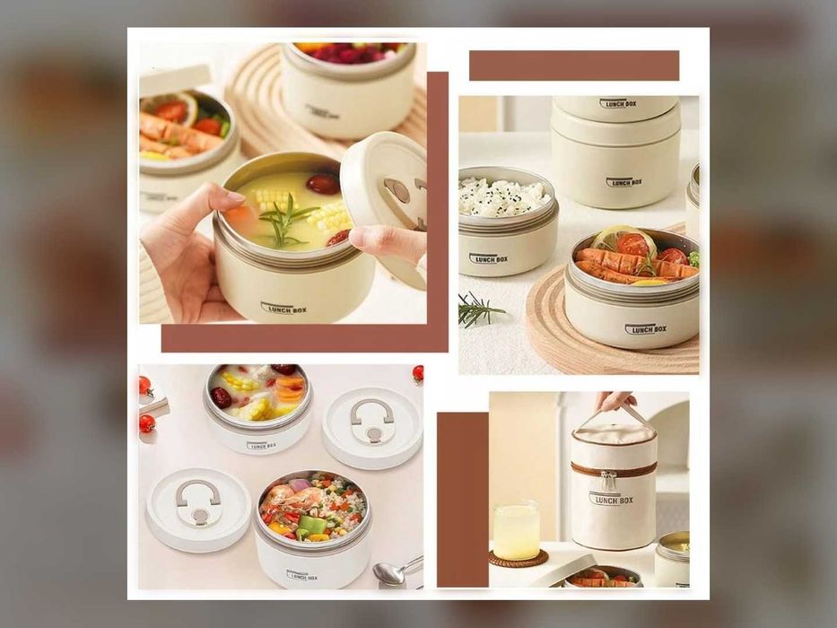 Termos Obiadowy Lunchbox 4 Pojemniki Stalowe 2,08L Torba Termiczna Szczelne Bento Box Na Obiad