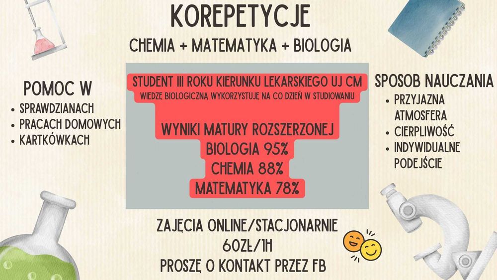 Korepetycje - Biologia, Chemia, Matematyka