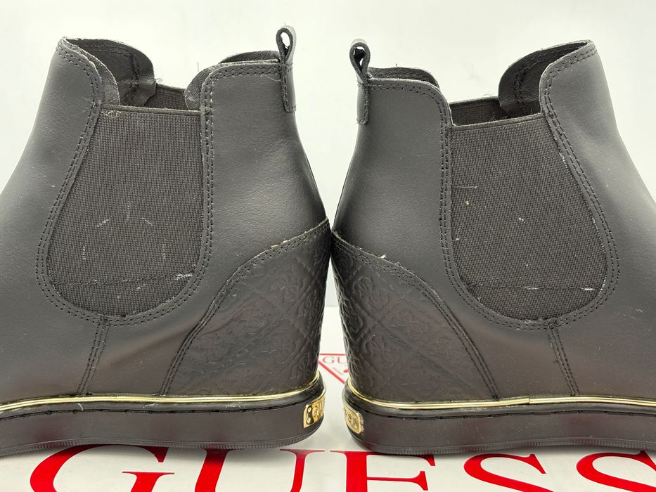 ‼️Nowe oryginalne botki GUESS Freda czarne 38 AZ087 skóra koturna 10cm