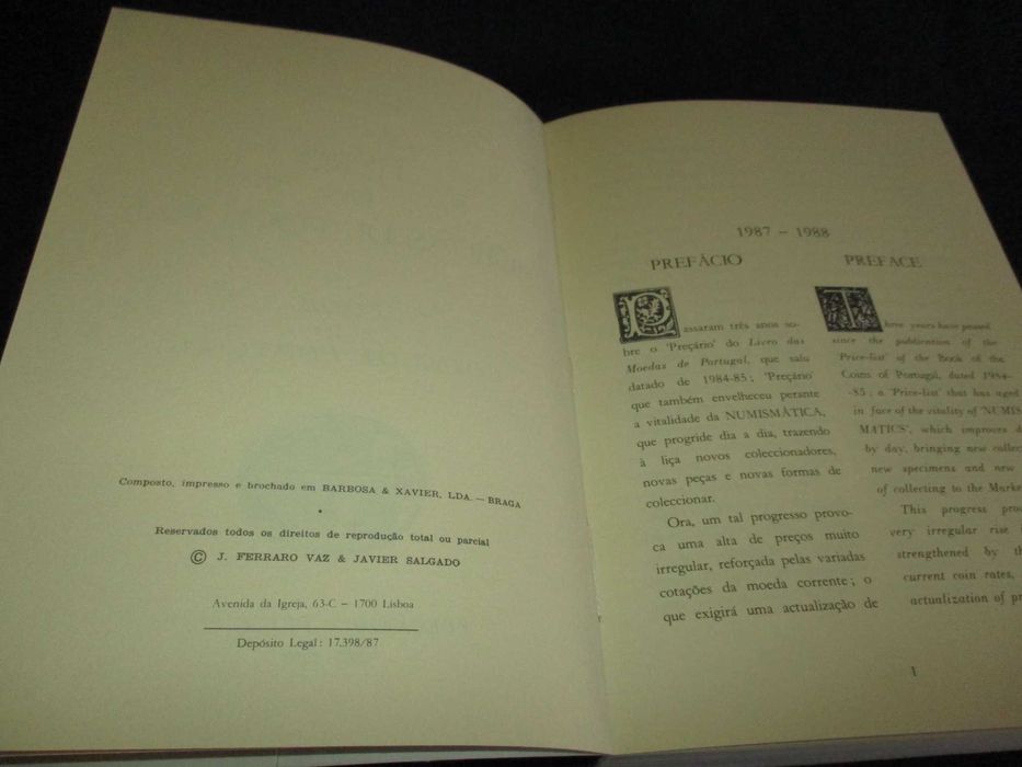 Livro das Moedas de Portugal Preçário 1987 a 1988