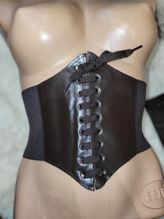 Pas szeroki sznurowany gorset brąz