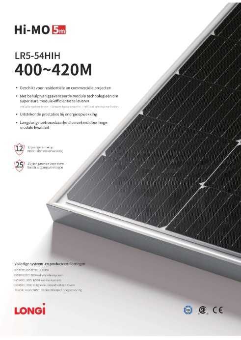 Сонячні панелі 410 Вт монокристалічна Longi Solar LR5-54HIH 410M чорна рамка