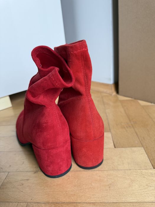 Damskie botki nowe czerwone 38 Sergio Leone zamszowe buty zimowe
