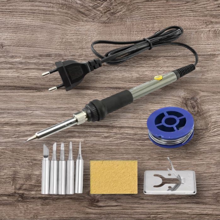 Паяльник 60w сменные жала набор припой регулятор температуры
