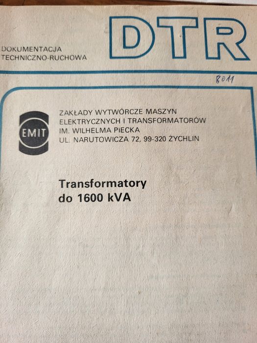 Dokumentacja Techniczno Ruchowa Transformatory do 1600 kVA